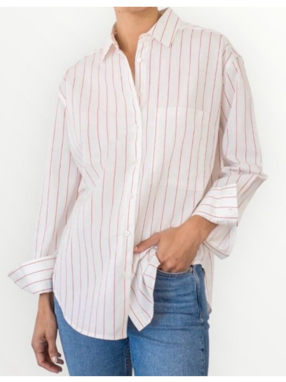 AYR The Deep End Red White Pin Stripe Button Up Shirt small